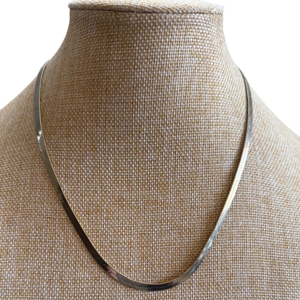 Gold Tone Herringbone Flat Snake Chain Necklace  Minimalist Sleek Elegant Gift